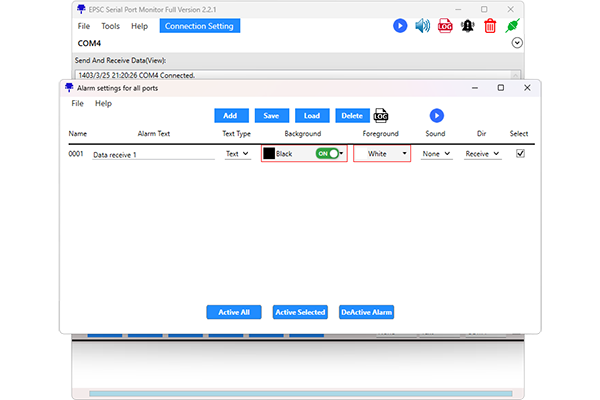 EPSC Serial Port Add Alarm